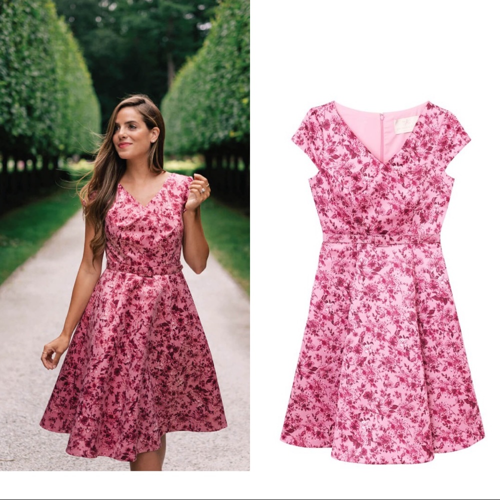 NWT Gal Meets Glam Elle Rose Floral Belted Dress 0 - Picture 2 of 13